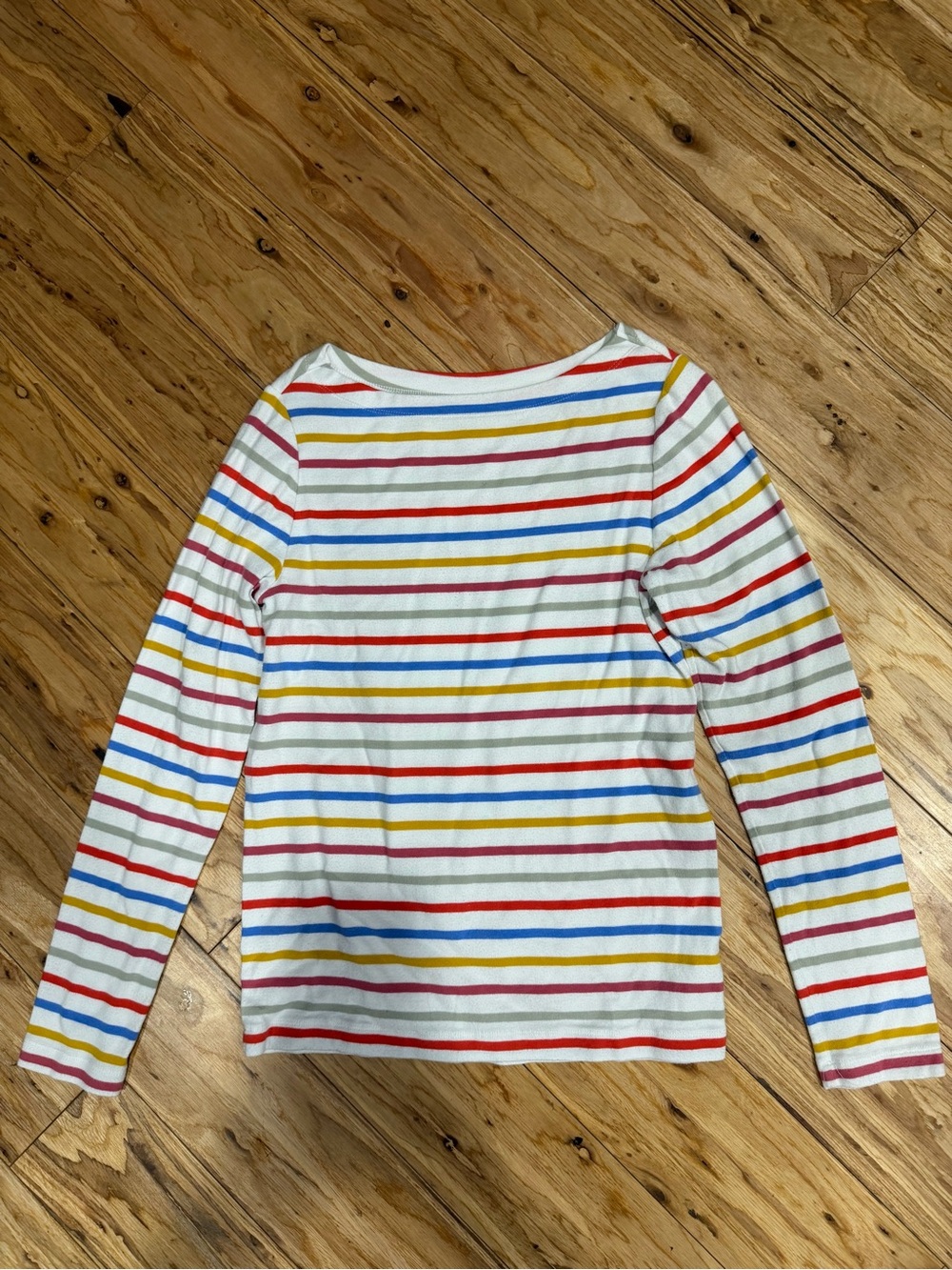 GAP White Long-Sleeve Top with Red, Blue, Yellow & Gray Stripes